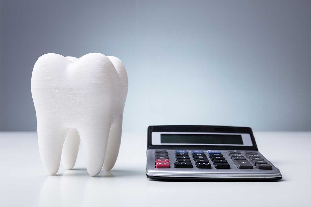 Calculator near the model tooth