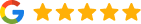 Google logo and five gold stars representing a five-star dental practice rating.